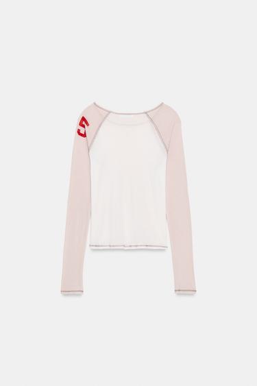 SEMI-SHEER COMBINED T-SHIRT - Ecru by Zara - Image 5