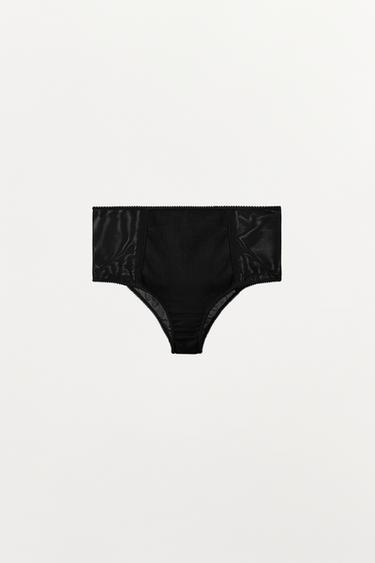 HOOG SLIPJE MET POINTELLE EN COMBINATIESTOF - Zwart van Zara