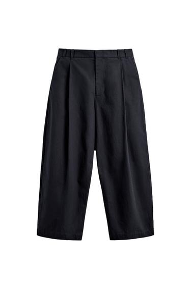 TEXTURED COTTON/LINEN TROUSERS - Navy blue by Zara