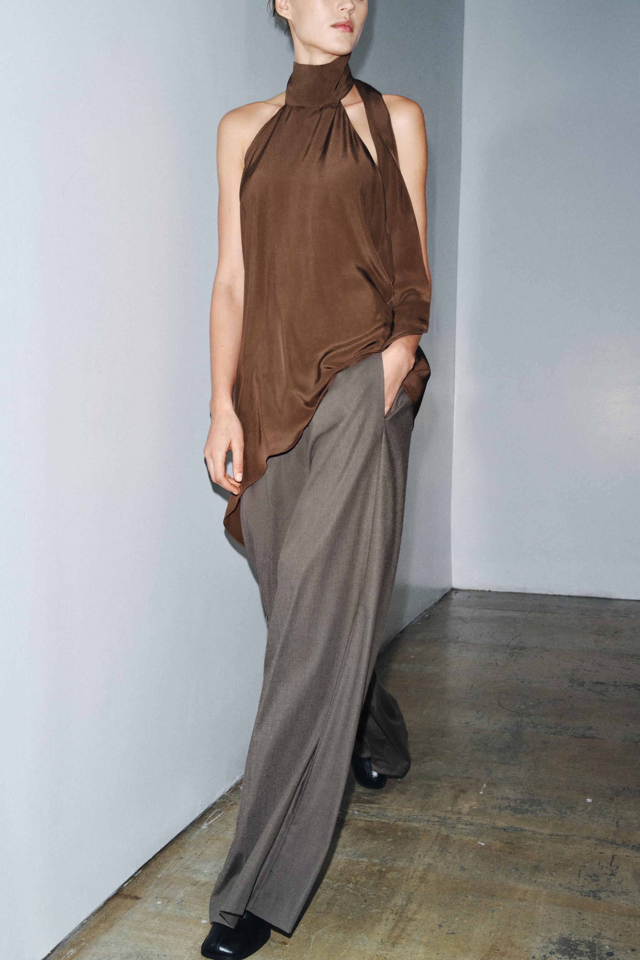 ZW COLLECTION WIDE-LEG TROUSERS WITH PLEATS — brown vigore