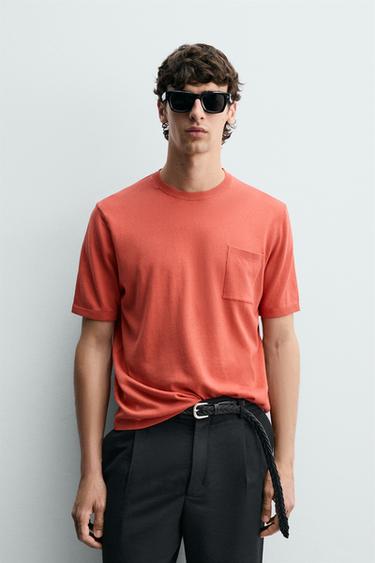 Zara COTTON KNIT REGULAR FIT T-SHIRT - Red
