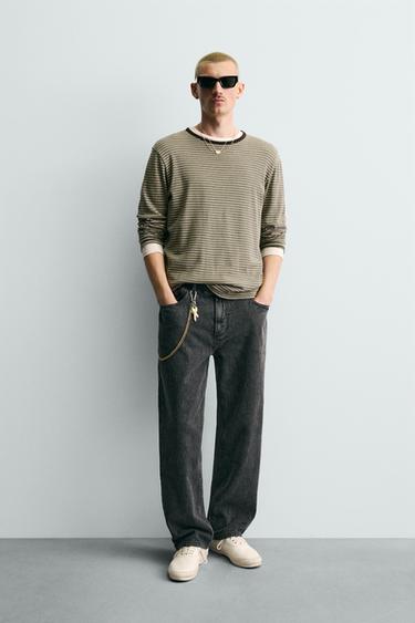 JACQUARD STRAIGHT-LEG TROUSERS - Dark grey by Zara