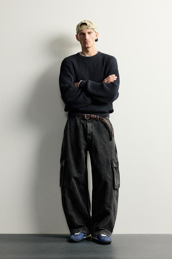 BALLOON FIT CARGO TROUSERS WITH SEAM DETAIL - Dark grey by Zara - Image 0