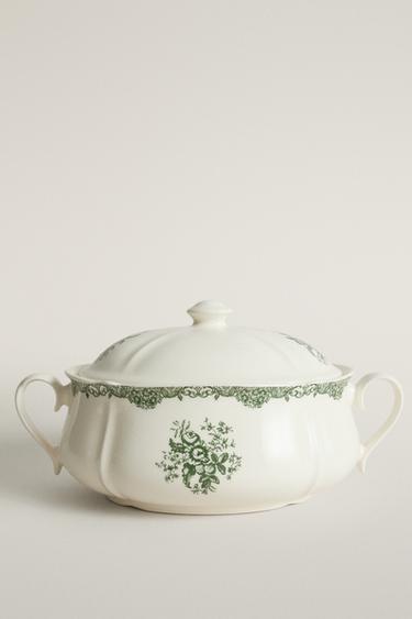TERRINA DE CERÂMICA COM ESTAMPA FLORAL - Verde-oliva-escuro da Zara