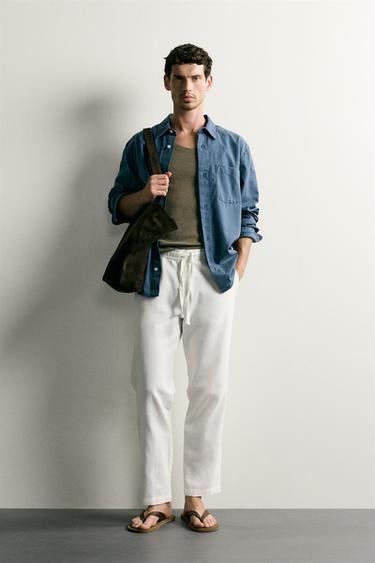 COTTON/LINEN RELAXED FIT TROUSERS - Oyster-white by Zara