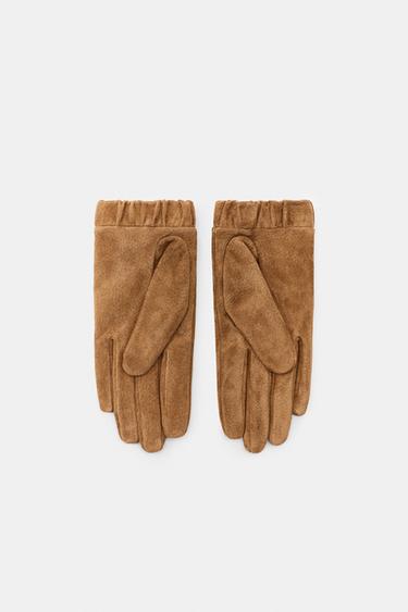 100% SUEDE LEATHER GATHERED GLOVES - camel by Zara - Image 4