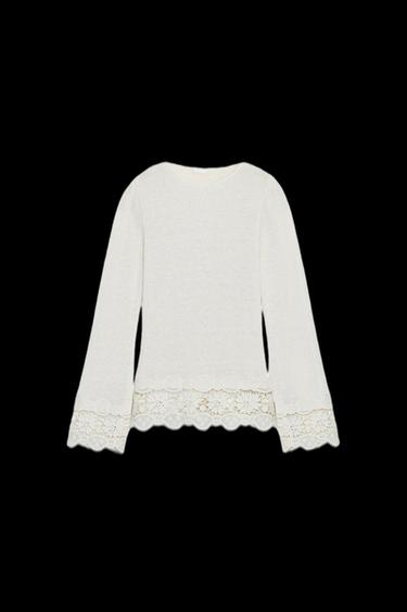 GUIPURE COMBINATION T-SHIRT - Ecru by Zara