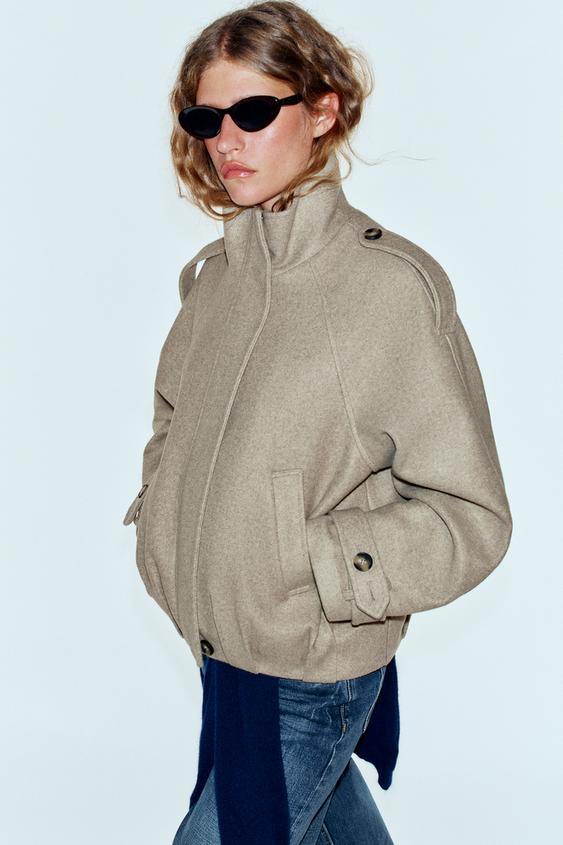 BOMBER JACKET WITH TAB DETAIL - Light beige by Zara - Image 4