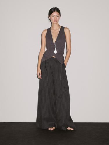 Zara Knit crossover waistcoat with drawstring - Dark brown