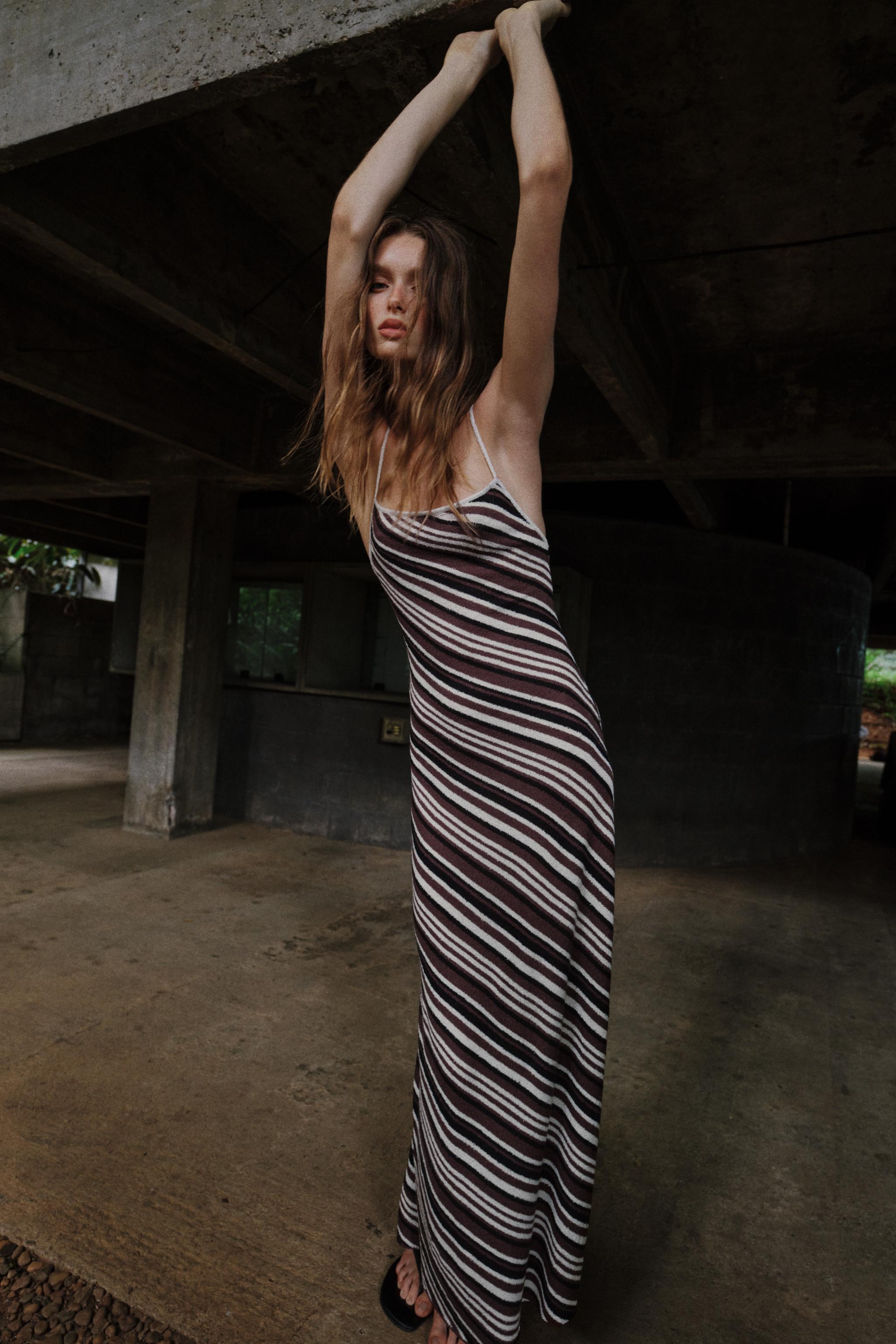 RUSTIC STRIPED MIDI DRESS