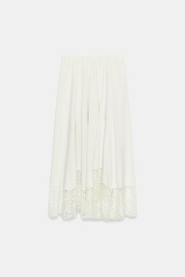 LACE VOLUMINOUS MIDI SKIRT - Ecru by Zara