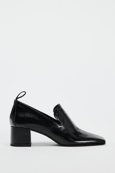 MOCASÍN TACÓN PIEL - Negro de Zara