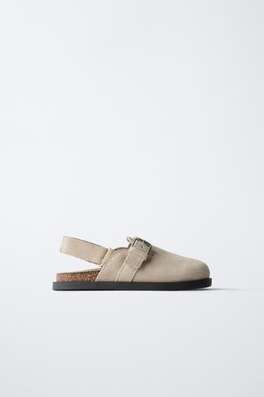 SPLIT SUEDE LEATHER CLOGS - Ecru White by Zara