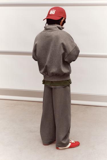 Zara 標語毛圈布運動衫 - 暗灰褐色