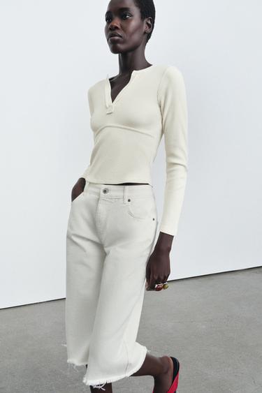 تيشرت RIB بأكمام طويلة - خَام الخاص بـ Zara