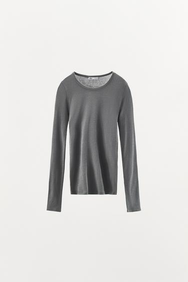 CAMISETA ALGODÓN - Gris de Zara