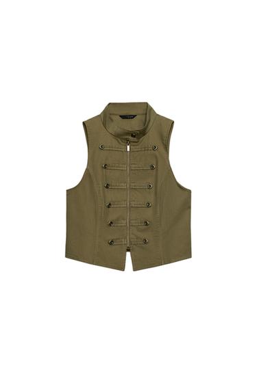 GILET ZIPPÉ À BOUTONS - Kaki de Zara