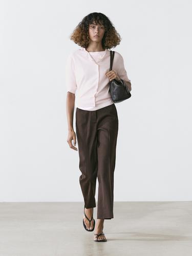 Pantalon quick-flare en lin - Chocolat de Zara - Image 0