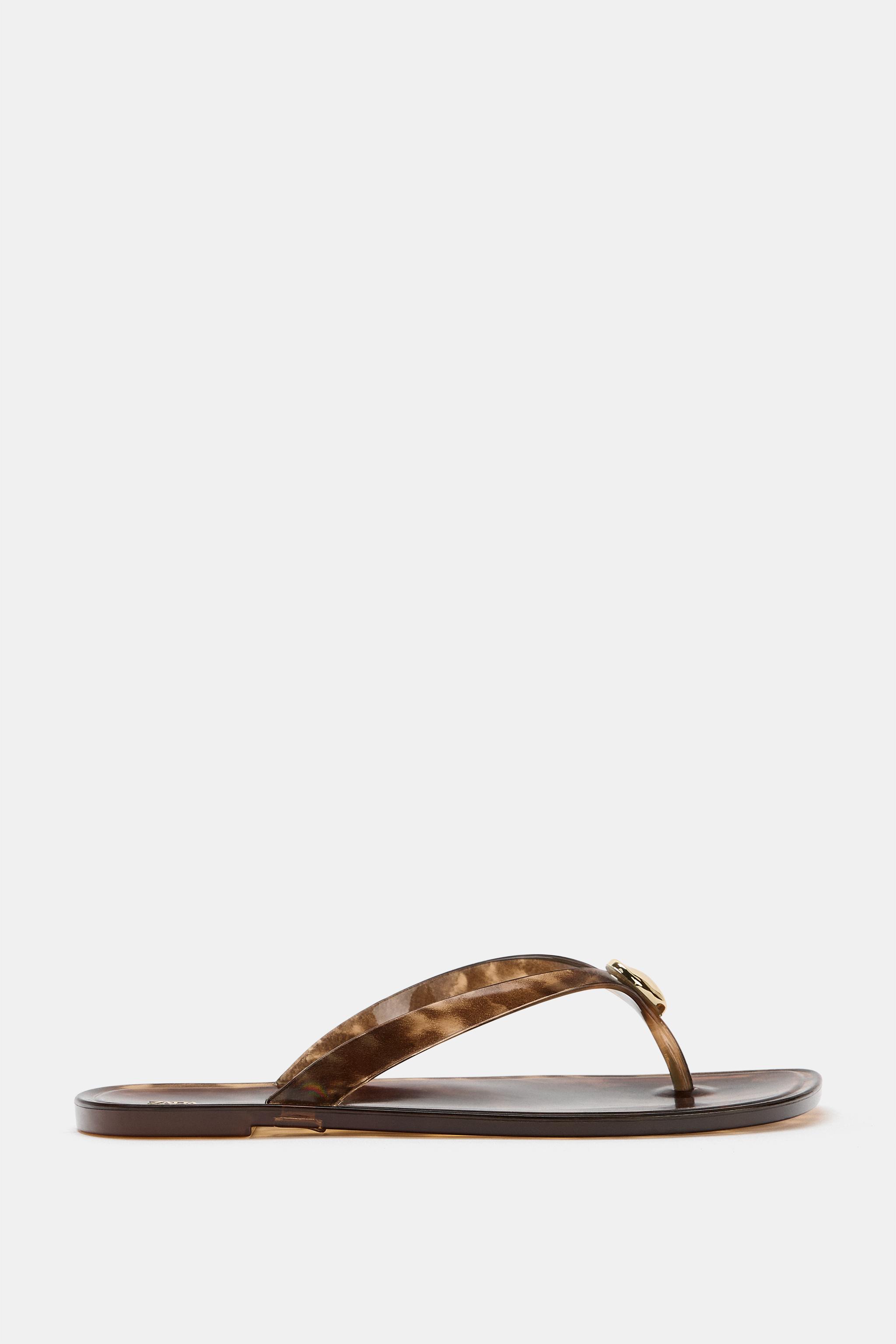 FLAT SANDALS WITH EMBELLISHMENT — Multi-color