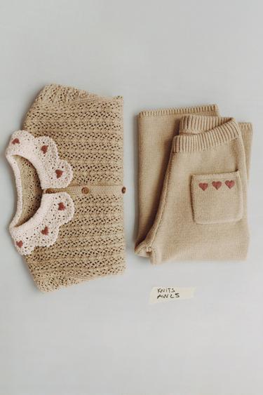 CROCHET COLLAR CARDIGAN - Light khaki by Zara