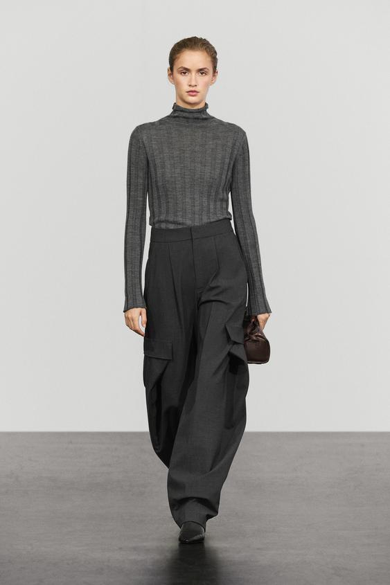 Zara Flannel cargo pants with darts - Anthracite grey - Image 0