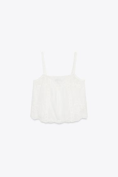 TOP BRODÉ FLEURS - Blanc cassé de Zara - Image 4
