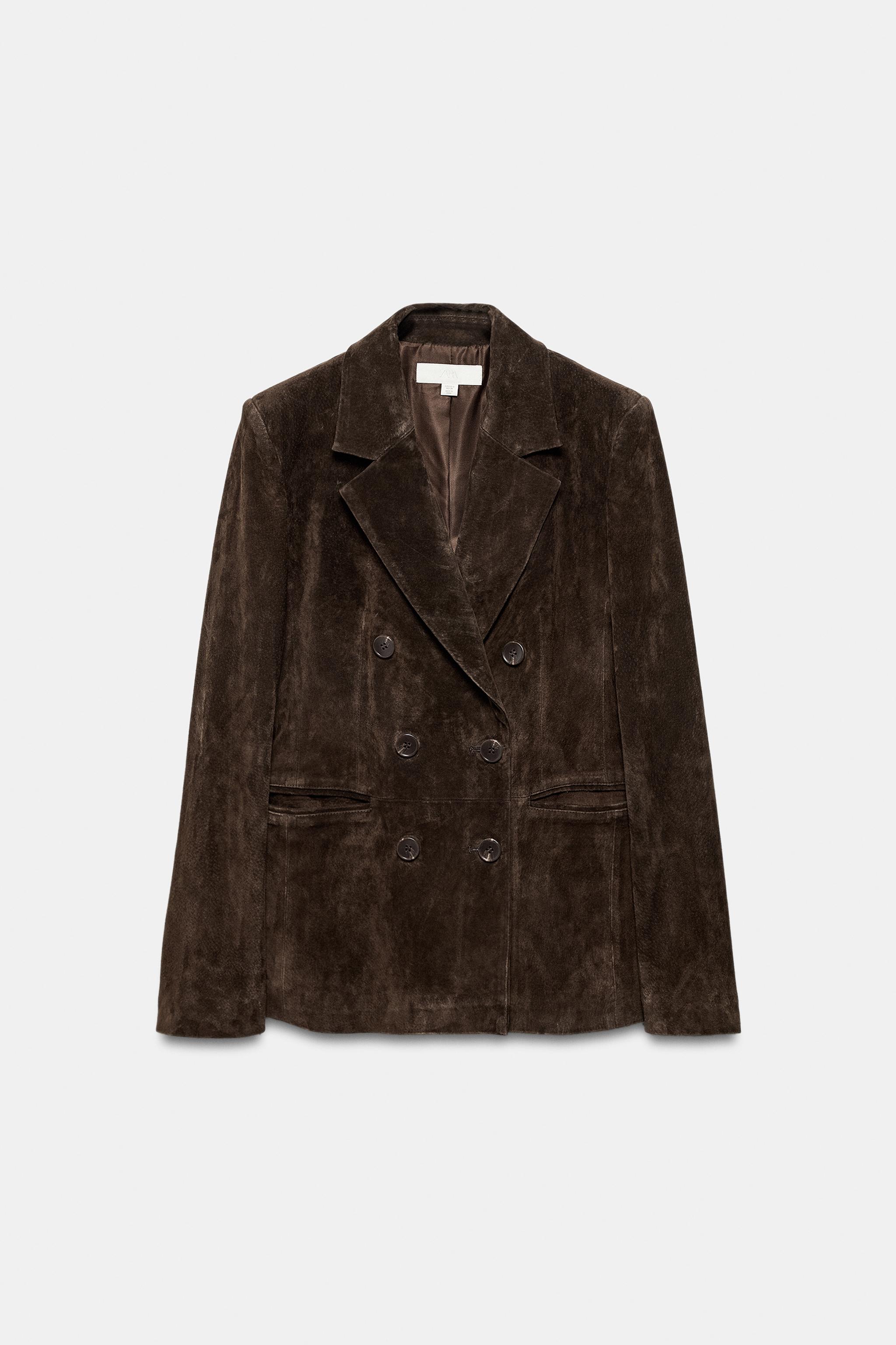 ダブルブレスト仕様100%スエードレザーブレザー - カーキ | ZARA Japan