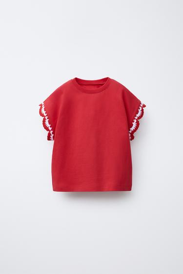 CAMISETA MANGA CROCHET - Rojo de Zara