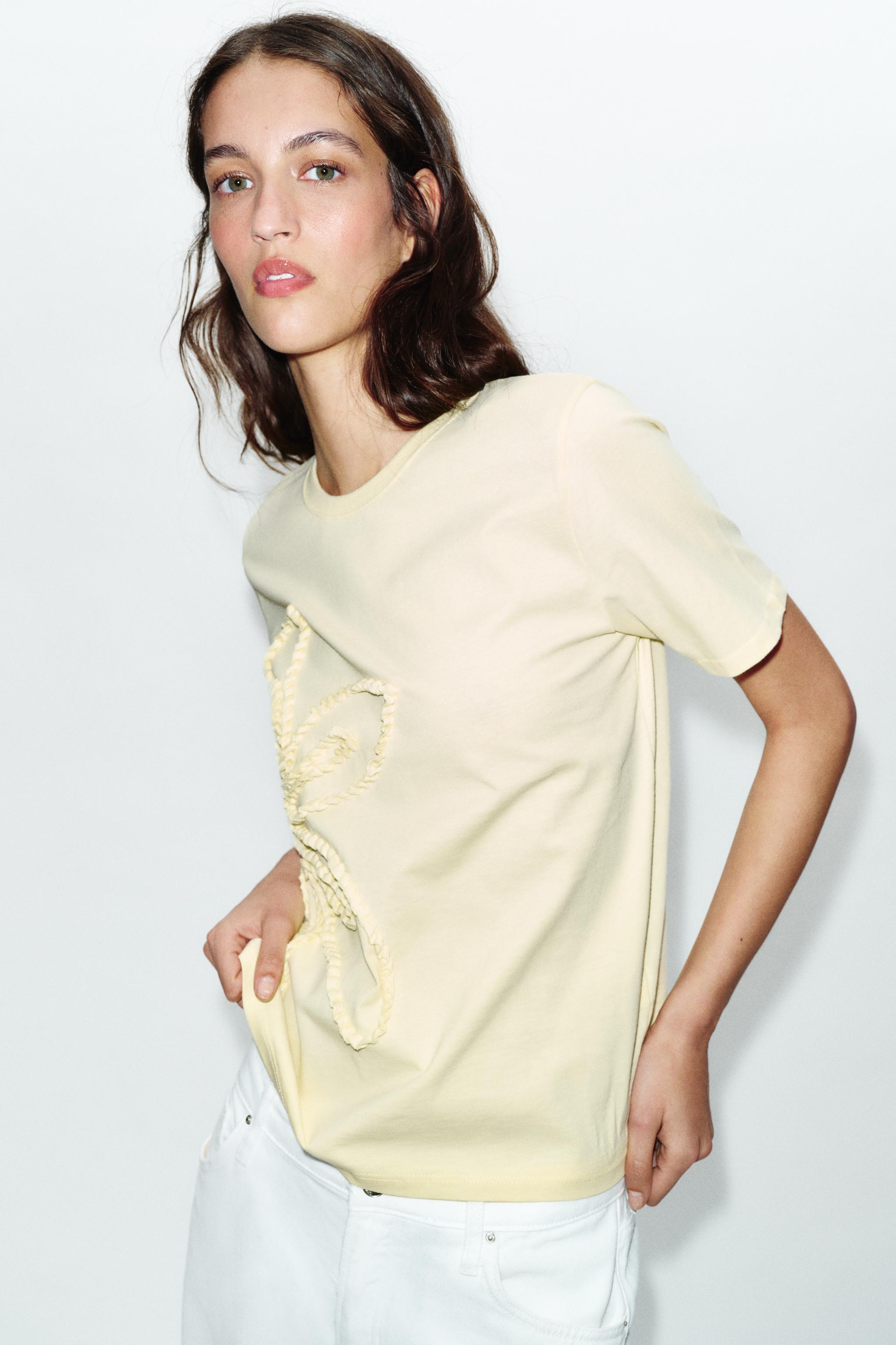 Zara KABARTMA ÇİÇEK DESENLİ T-SHIRT görsel 8