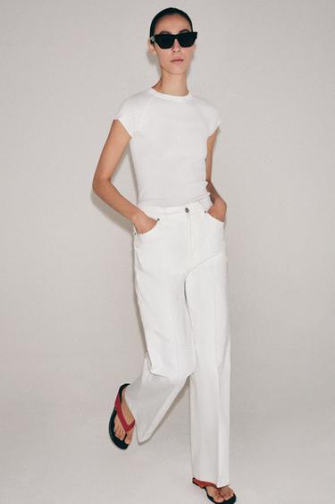 Zara SHORT SLEEVE RIB KNIT TOP - White - Image 0