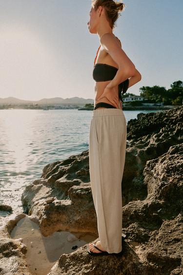 BARREL LINEN BLEND TROUSERS - Light beige by Zara - Image 2