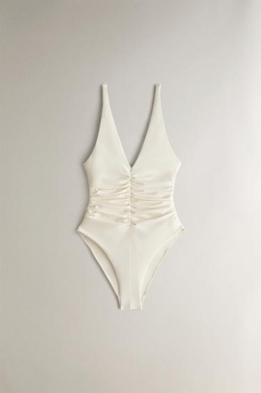 GATHERED BEACH SWIMSUIT - Ecru by Zara