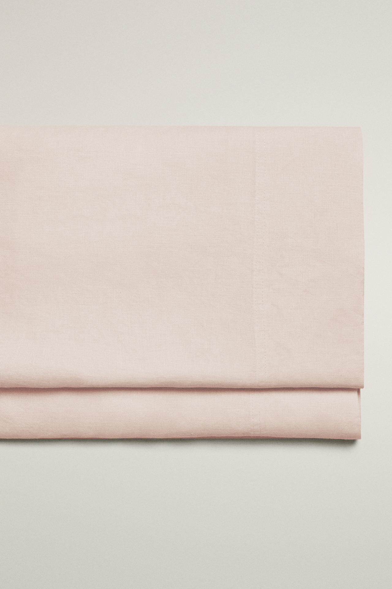 WASHED LINEN FLAT SHEET — Pink