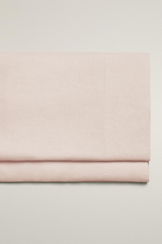 WASHED LINEN FLAT SHEET - Pink by Zara - Image 0