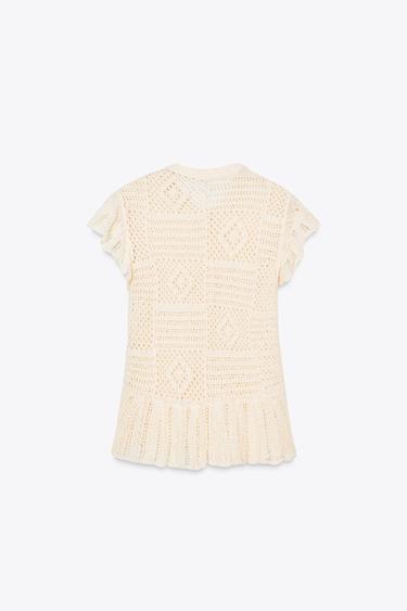 POINTELLE KNIT CARDIGAN WITH RUFFLES - Ecru by Zara - Image 4
