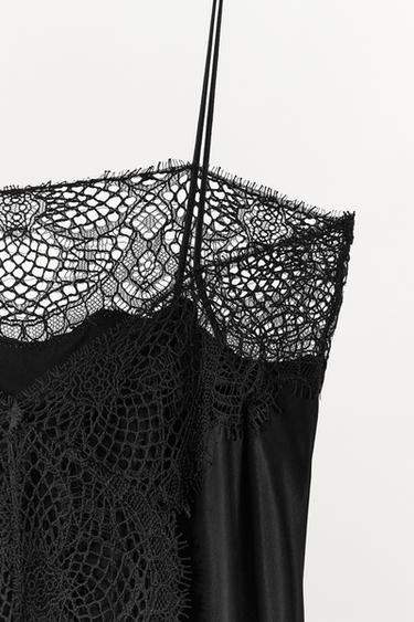 SATIN CAMISOLE TOP WITH LACE TRIM - Black by Zara - Image 4