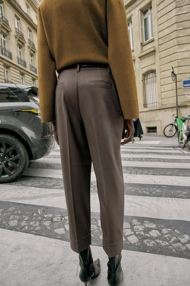 PANTALON AVEC REVERS ET CEINTURE - Marron chiné de Zara - Image 5