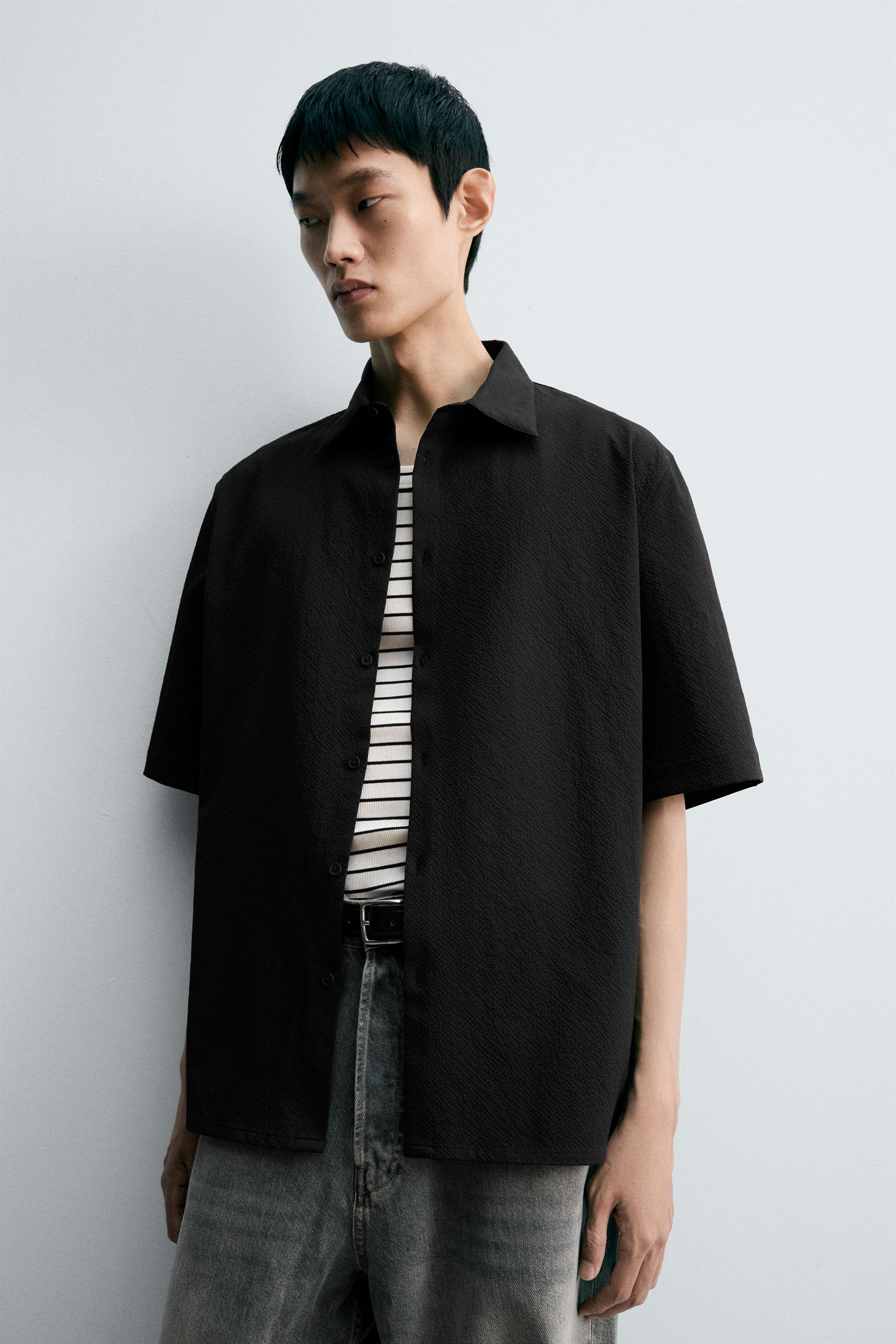 シアサッカー地シャツ - ブラック | ZARA Japan / 日本