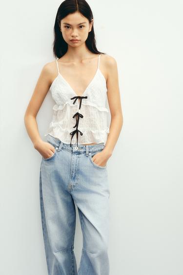 CONTRAST TIE TOP - Ecru by Zara