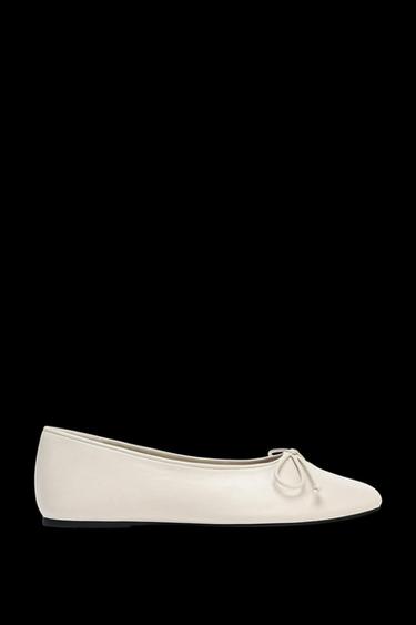 Zara SOFT LEATHER BALLET FLATS WITH BOW - Off White - Image 0