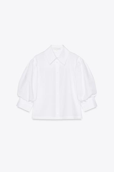 Zara PUHVVARRUKATEGA POPLIINSÄRK ZW COLLECTION - Valge