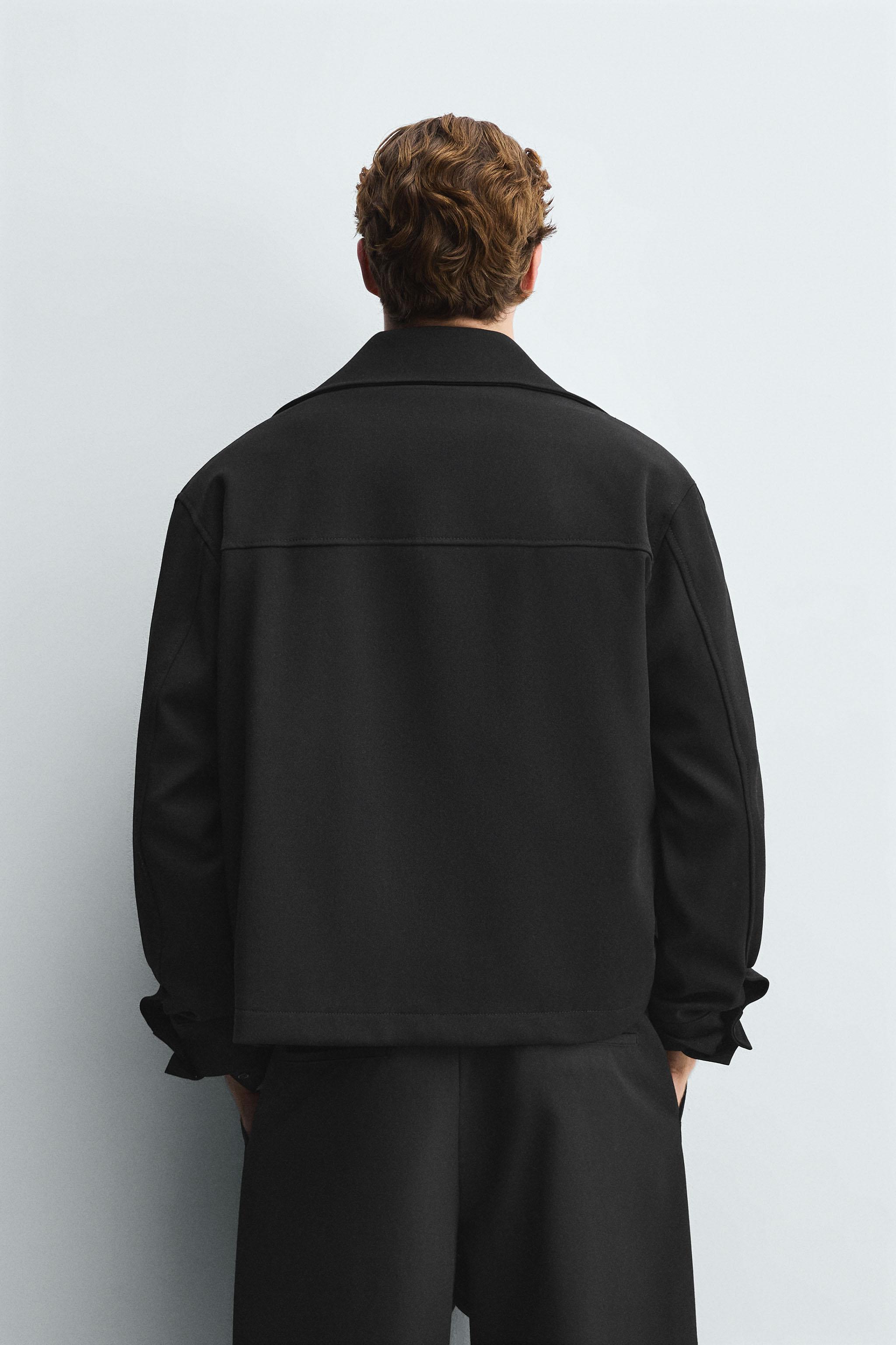 ボクシーフィット ジップアップシャツジャケット - ブラック