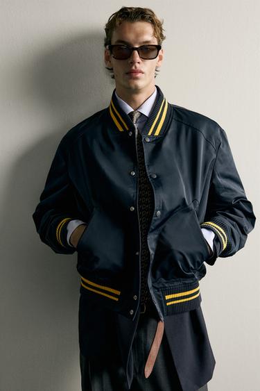 Zara 拼接寬鬆版型飛行員外套 - 海藍色