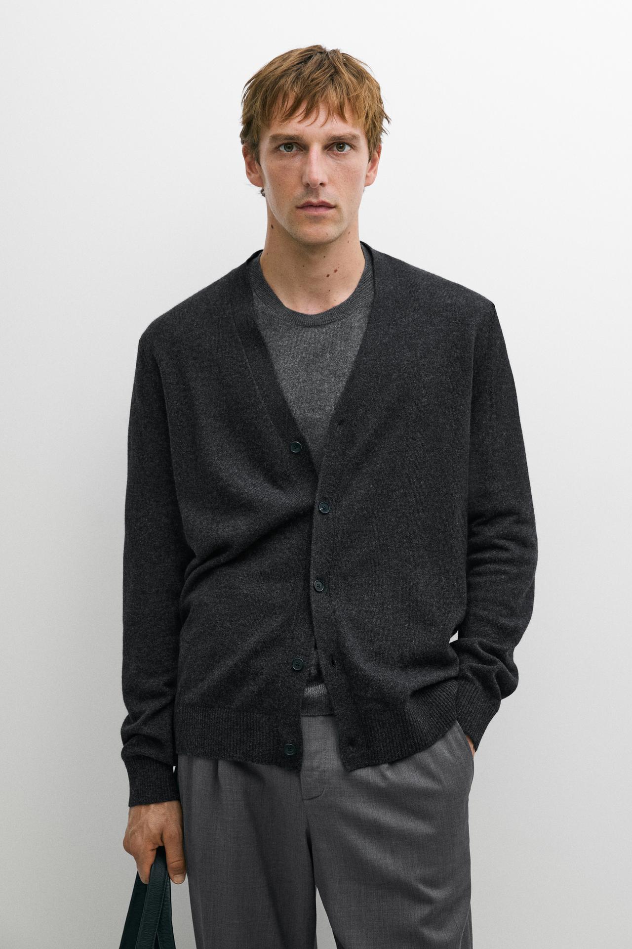 100% cashmere button-up knit cardigan — Anthracite Gray
