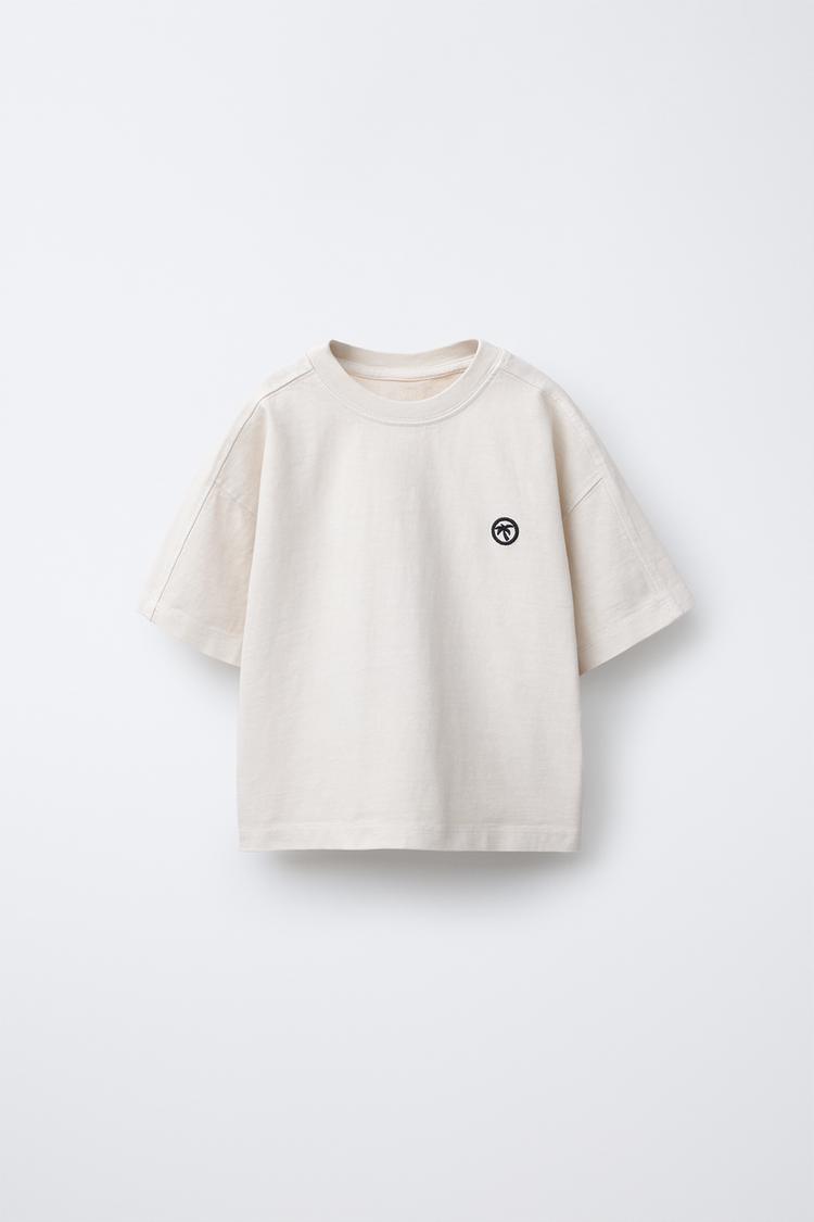 ウォッシュ加工風ヤシの木刺繍Tシャツ - エクリュ | ZARA Japan / 日本 