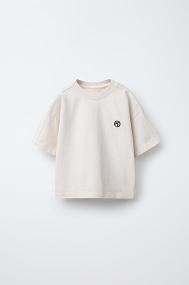 Zara EMBROIDERED PALM TREE WASHED EFFECT T-SHIRT - Ecru