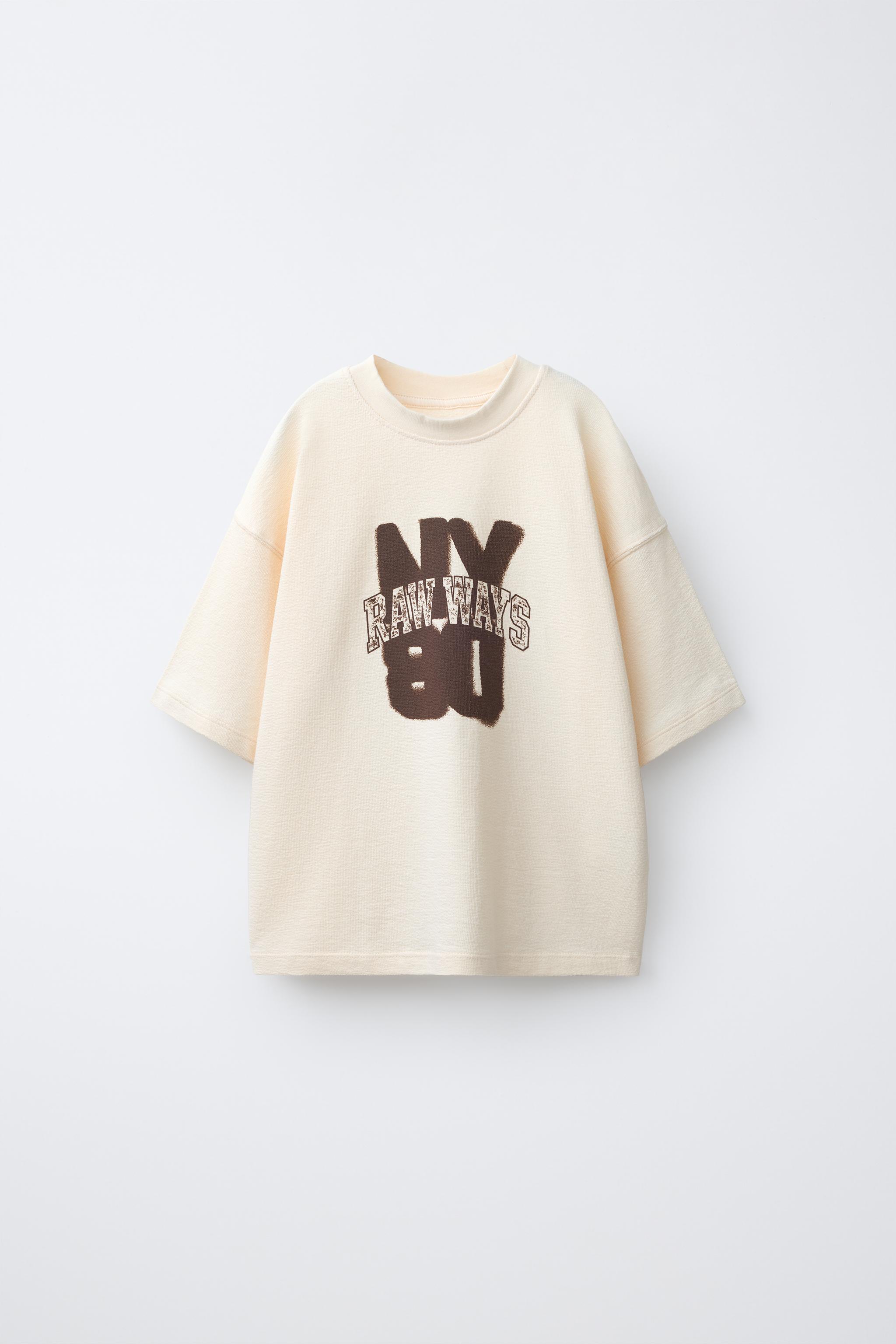 SPRAY EFFECT PRINT T-SHIRT — Ecru