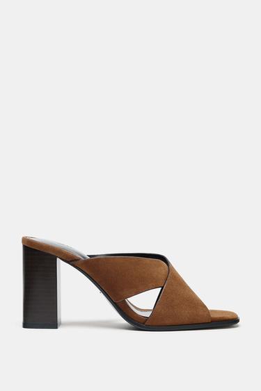 SPLIT SUEDE BLOCK HEEL SANDALS - Brown by Zara