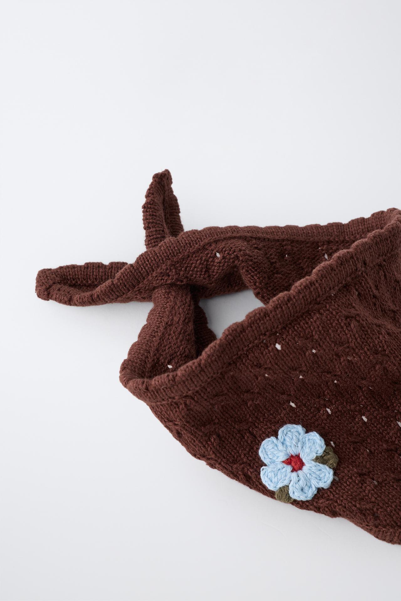 FLORAL KNIT BANDANA — Brown