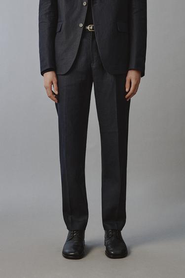 Zara 100% LINEN SUIT PANTS - Navy blue